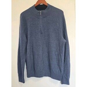 Brooks Brothers Sweater Mens L Blue 1/4 Zip Quarter  Extra Fine Merino Wool